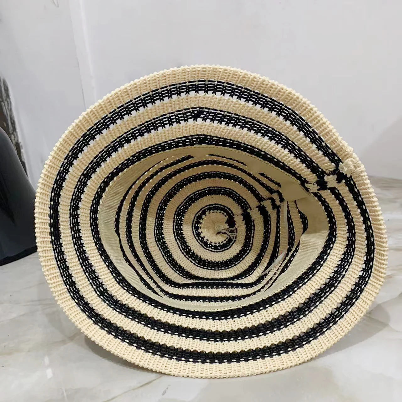 Striped Hollow Women Bucket Hat Spring Summer Outdoor