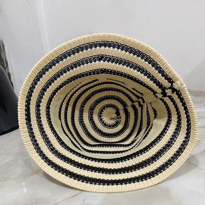 Striped Hollow Women Bucket Hat Spring Summer Outdoor