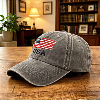 Vintage Washed Cotton USA American Flag Embroidered Baseball Cap