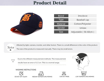 Men Women's Baseball Cap Summer Cotton Hat Embroidery Snapback Hip-Hop Cap
