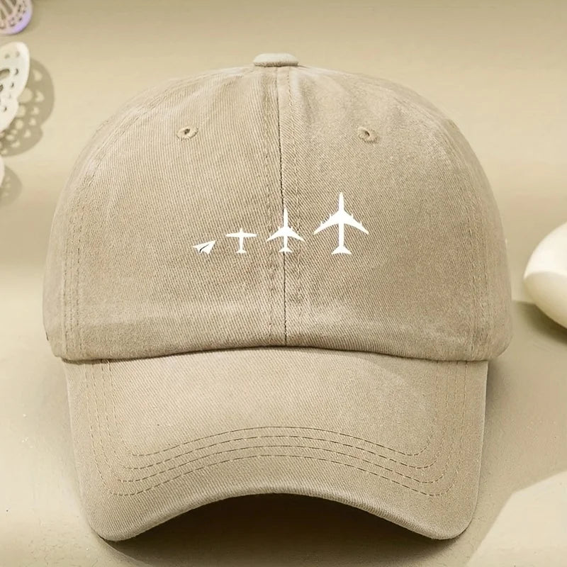 Retro Airplane Print Washed Baseball Cap for Both Men and Women
