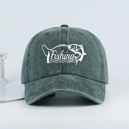 Classic Fishing Quote Print Washed Baseball Cap