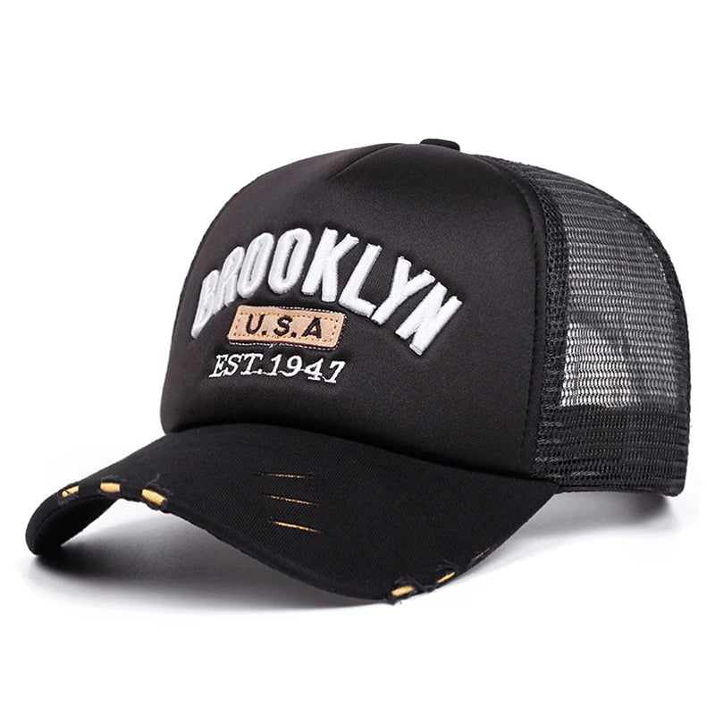 Breathable Mesh Hat Brooklyn 1947 Embroidered Hip Hop Unisex Baseball Hat