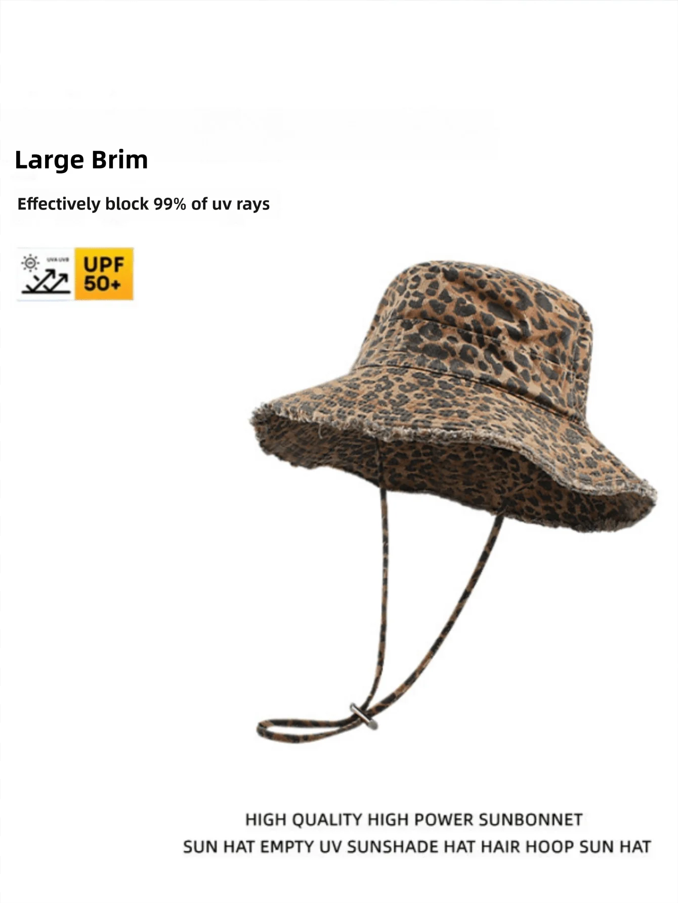 Retro Washed Rough Edge Leopard Women Drawstring Bucket Hat