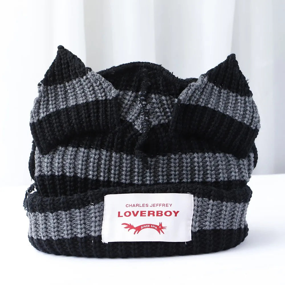 Winter Skullies Hat Unisex Cat Ear Hat Warm Crochet Knitted Hat Costume Beanie Hat