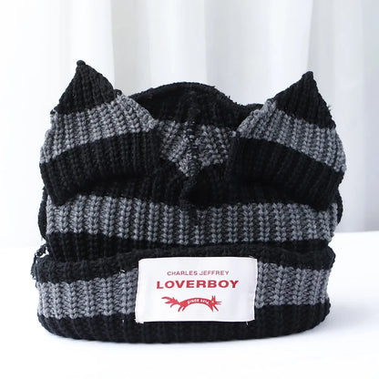 Winter Skullies Hat Unisex Cat Ear Hat Warm Crochet Knitted Hat Costume Beanie Hat