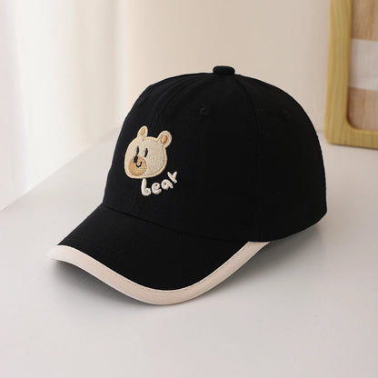 Child Sized Cute Bear Head and Bear Letter Embroidery Baseball Cap Adjustable Back Strap Suitable For Daily Wear