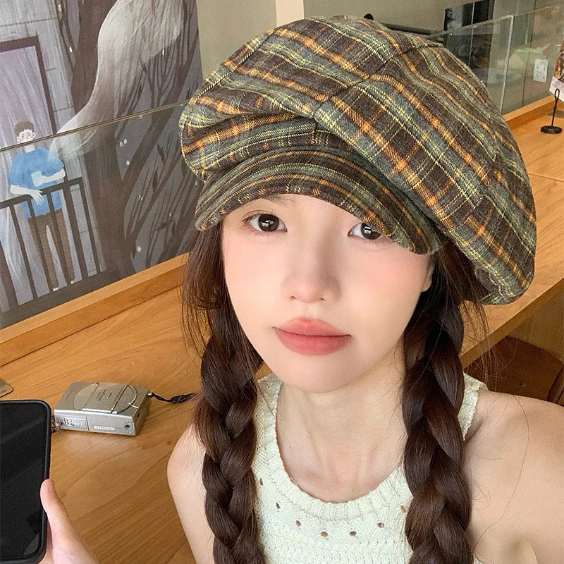 Women's Four Seasons Retro Beret Checkered Octagonal Hat
