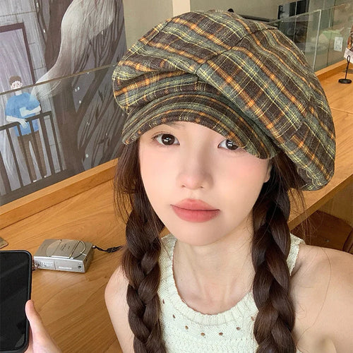 Women's Four Seasons Retro Beret Checkered Octagonal Hat