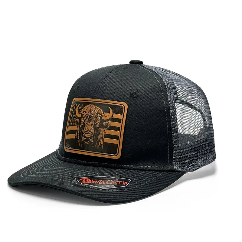 Bison Flag Leather Patch Baseball Cap for Men
