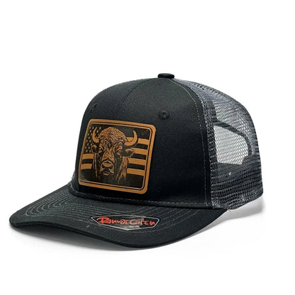 Bison Flag Leather Patch Baseball Cap for Men