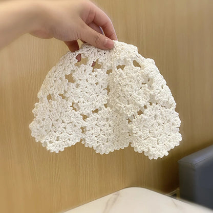 Summer Breathable Hollowed Out Knitted Hat Flowers Lace Beret Cap