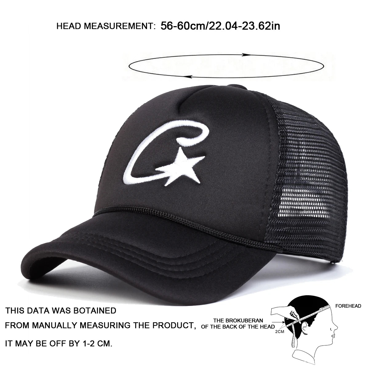 Unisex C Letter Pentagram Embroidery Baseball Net Caps Spring and Summer