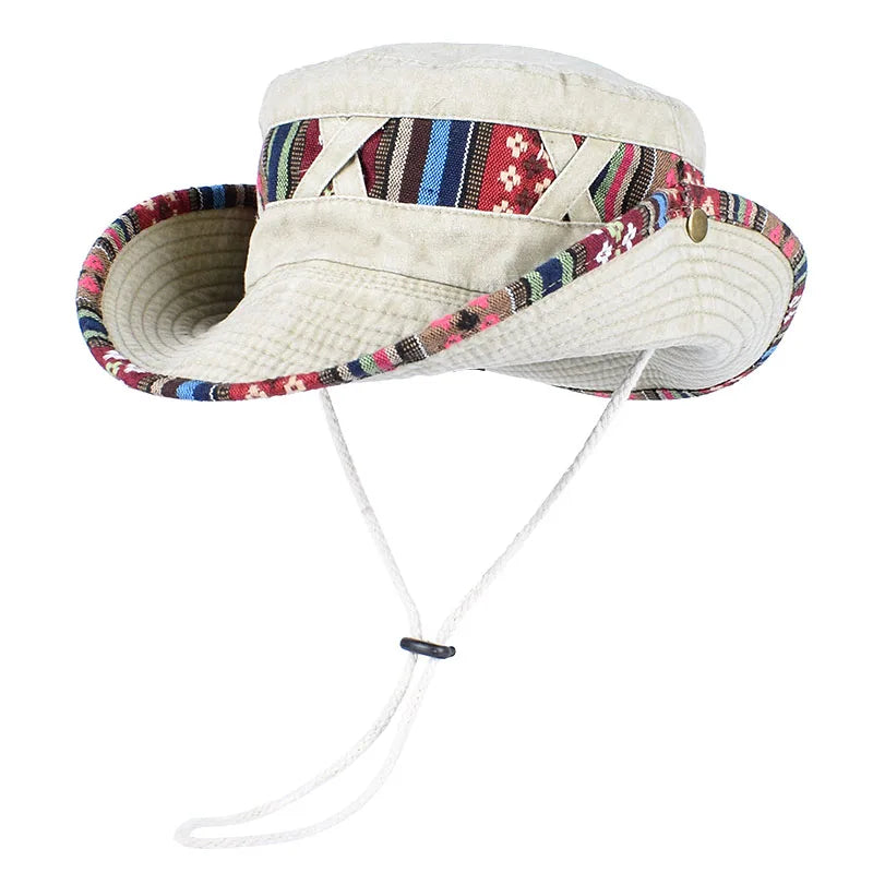2026 Summer Bucket Hat With Wind Rope Women Man Vintage
