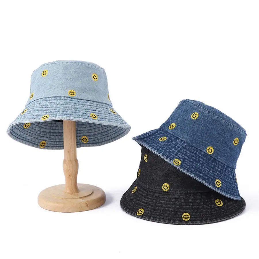 Spring Summer Strawberry Embroidery Denim  Bucket Hat