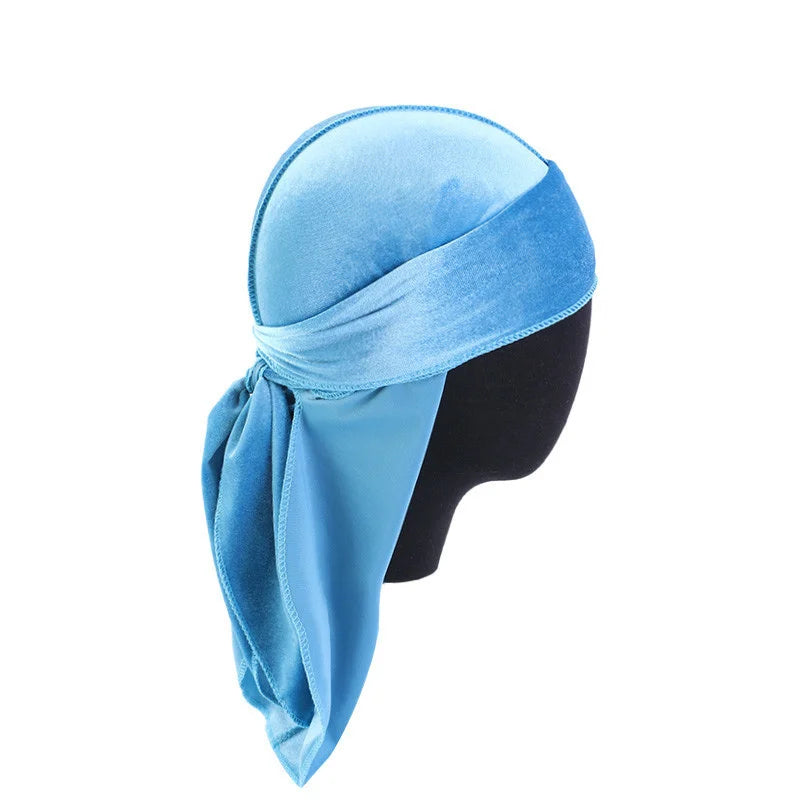 New Unisex Velvet Durags Bandana Turban Hat Men Women Breathable Long Tail