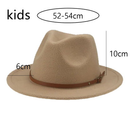 Hats For Women Kids Child Small 52cm Solid Belt Kids Fedora Formal Dress Wedding