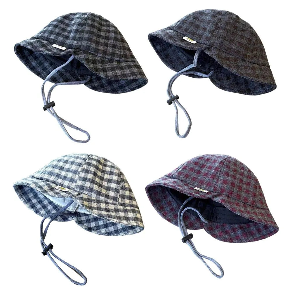 New Plaid Hat Adjustable Windproof Bucket Hat Fisherman Cap Summer Season