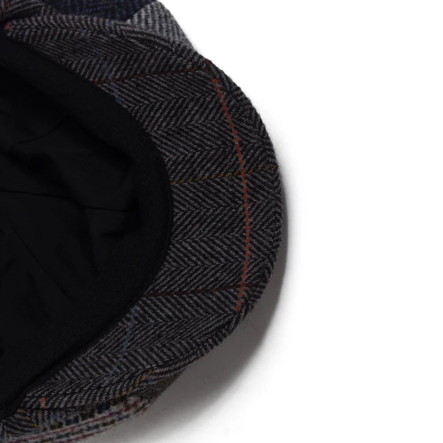 Vintage Newsboy Cap Men Herringbone Plaid Patchwork Pattern Women Beret