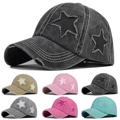 Retro Y2K Star Washed Denim Hole star Baseball cap Hats