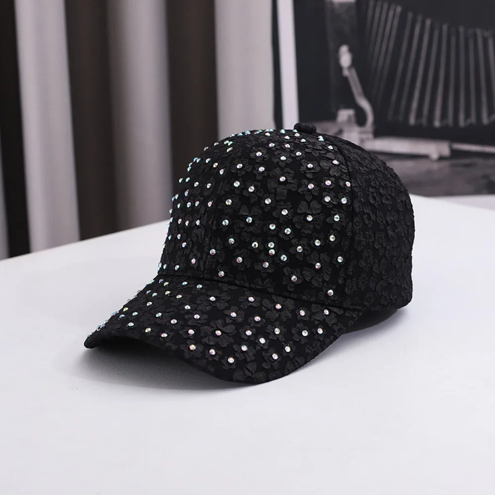 Breathable Floral Baseball Cap Rhinestone Decoration Adjustable