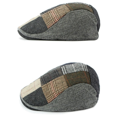Men Patchwork Tweed Flat Cap Vintage