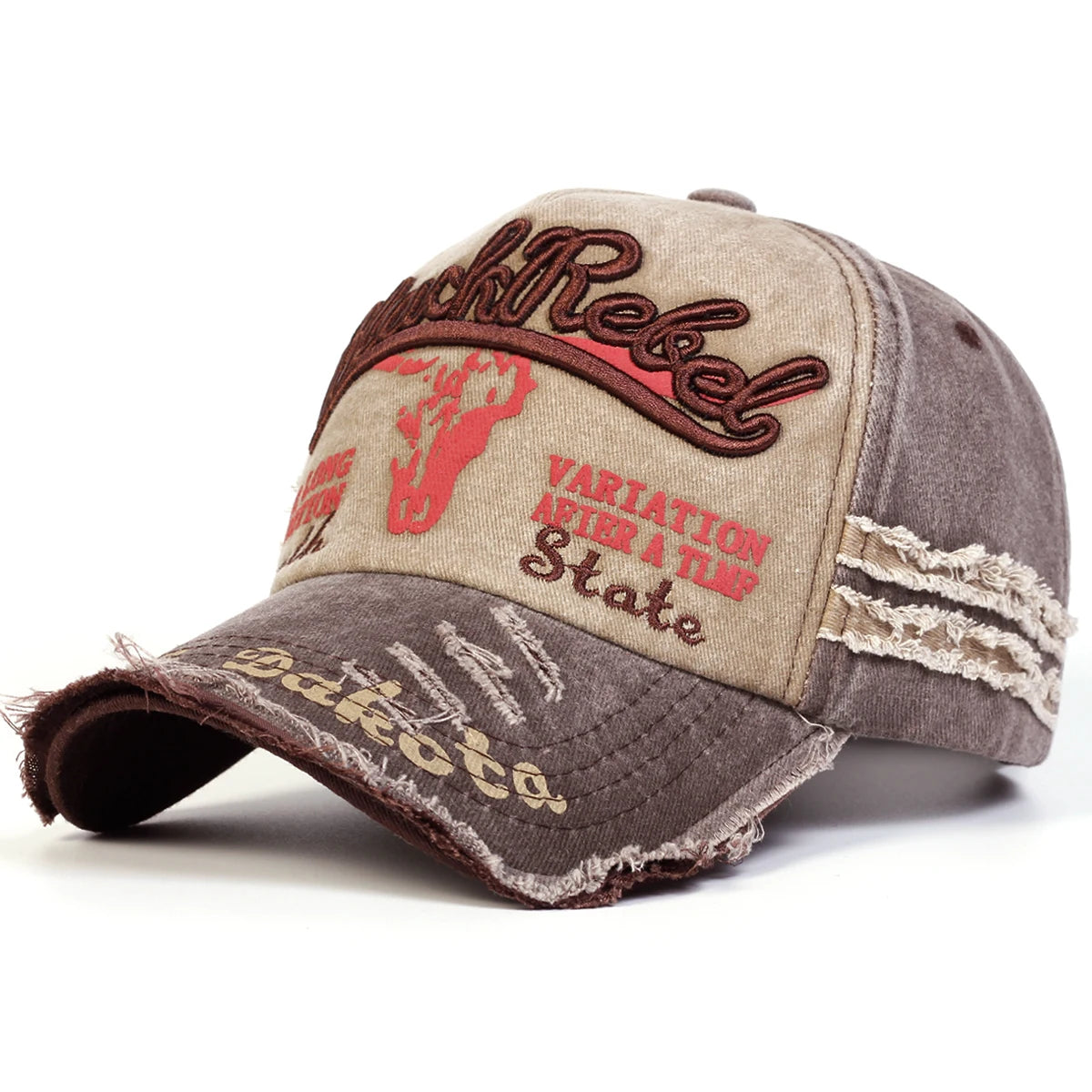 Unisex Black Rebel Letter Embroidery Wash Baseball Caps Outdoor Adjustable Casual Hats Sunscreen Hat