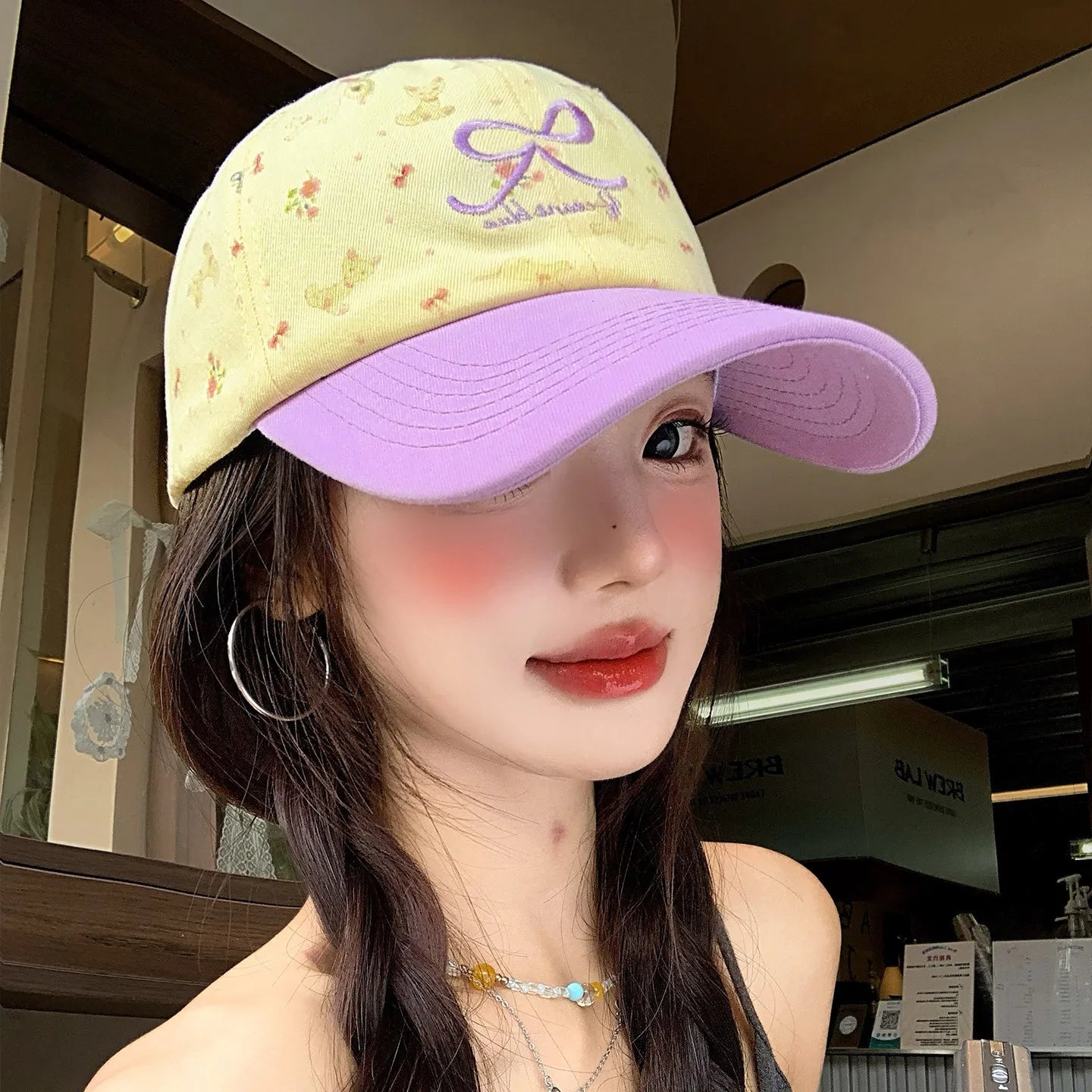 Pink Bow Embroidery Baseball Cap for Women