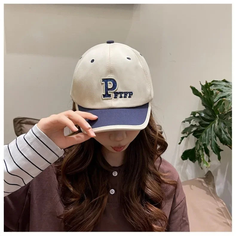 Korean Version Of Simple Short Brim Embroidered Letter Baseball Cap, Fresh and Sweet Couple's Color Matching Cap