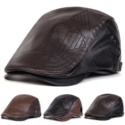Men Retro Pu Leather Newsboy Caps British Painters Hats Spring Autumn