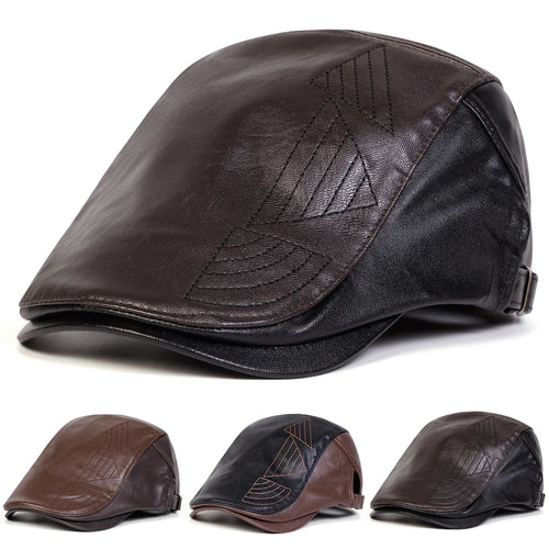 Men Retro Pu Leather Newsboy Caps British Painters Hats Spring Autumn