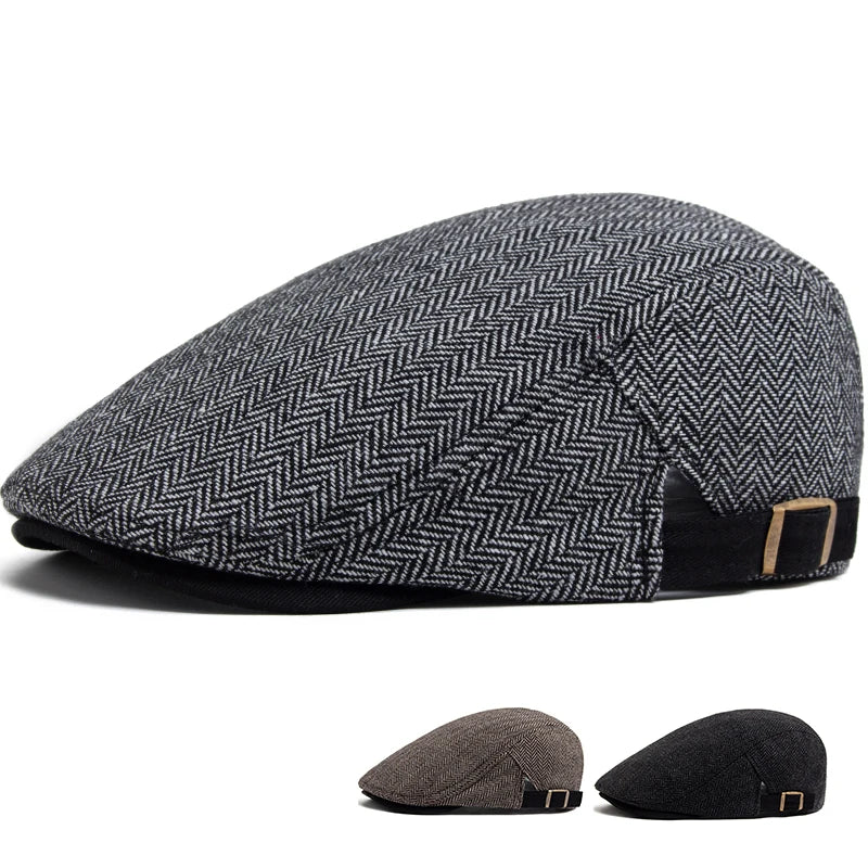 New Herringbone Vintage Beret Men Autumn Winter Casual Flat Visor Hat
