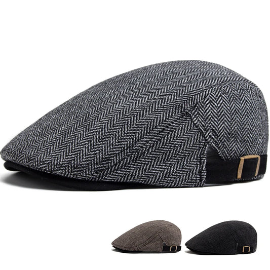 New Herringbone Vintage Beret Men Autumn Winter Casual Flat Visor Hat