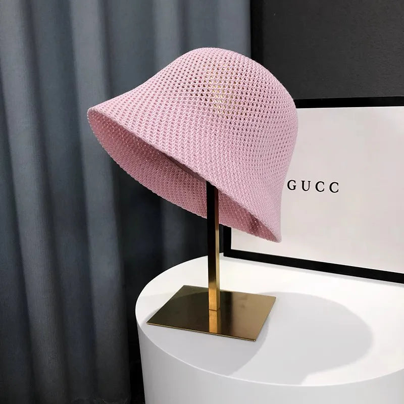 New Summer Beach Solid Wide Brim Bucket Hat For Women