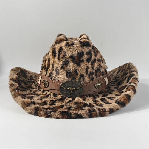 Leopard Print Rabbit Fur Cowboy Hat 7.5cm Western Cowboy Fedora