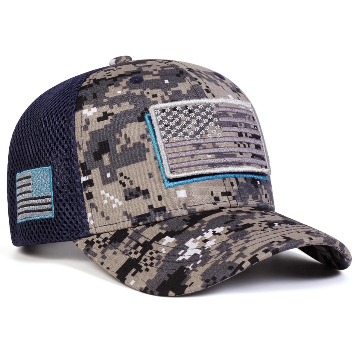 Unisex American Flag Embroidery Camouflage Baseball Net Caps Spring Summer