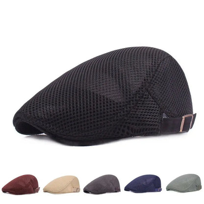 Summer Mesh Newsboy Style Peaked Cap Golf Hat Breathable Beret Hat