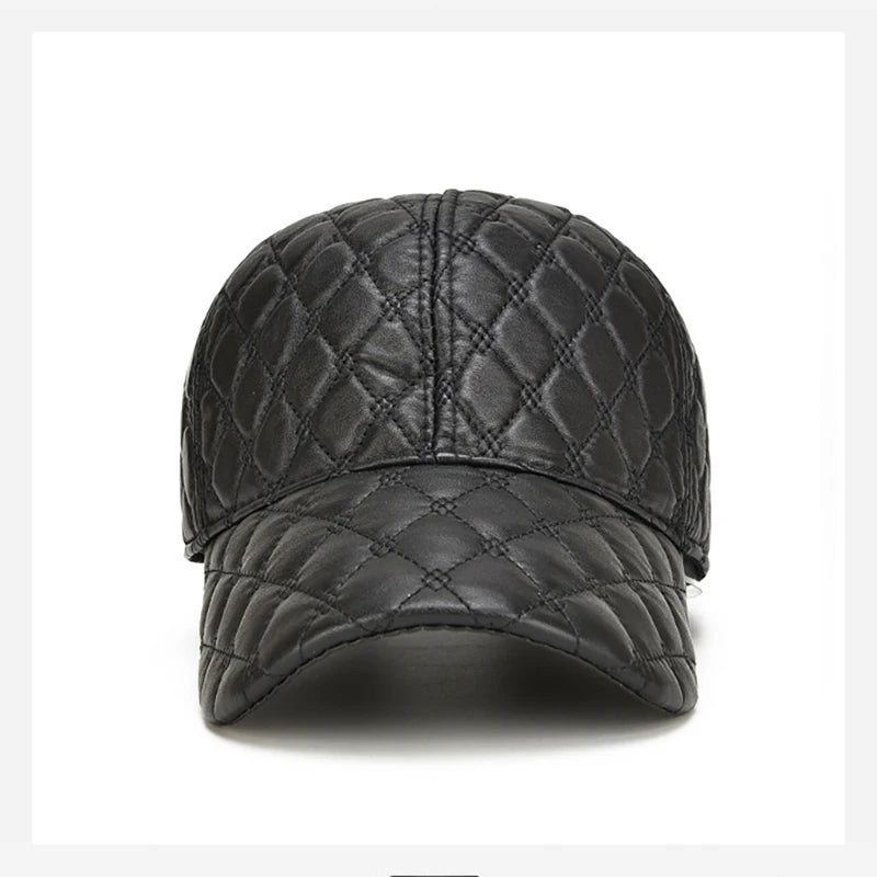 2026 Spring Genuine Sheepskin Leather Black Baseball Caps