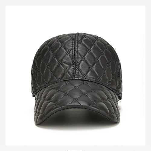 2026 Spring Genuine Sheepskin Leather Black Baseball Caps