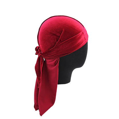 New Unisex Velvet Durags Bandana Turban Hat Men Women Breathable Long Tail