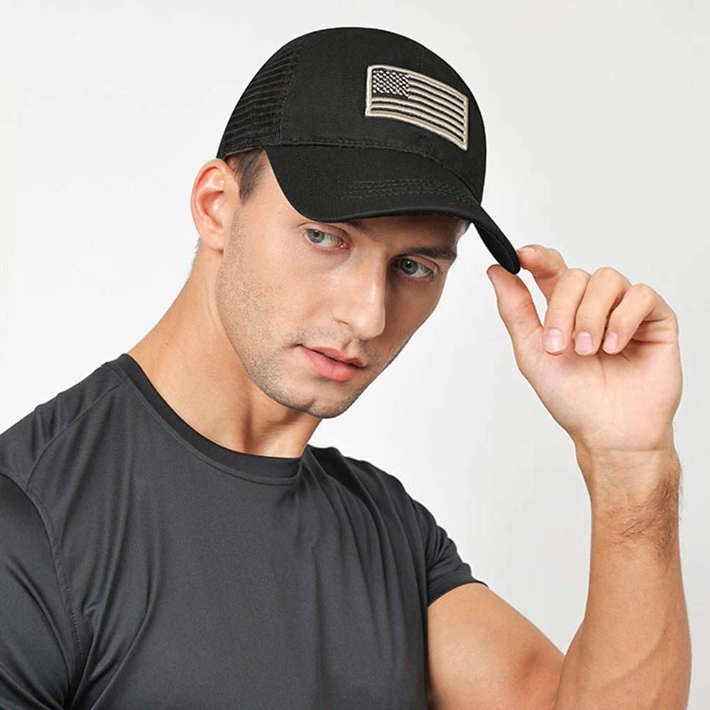 American Flag Embroidery Baseball Hat Adjustable UV Protect Duck Tongue Cap