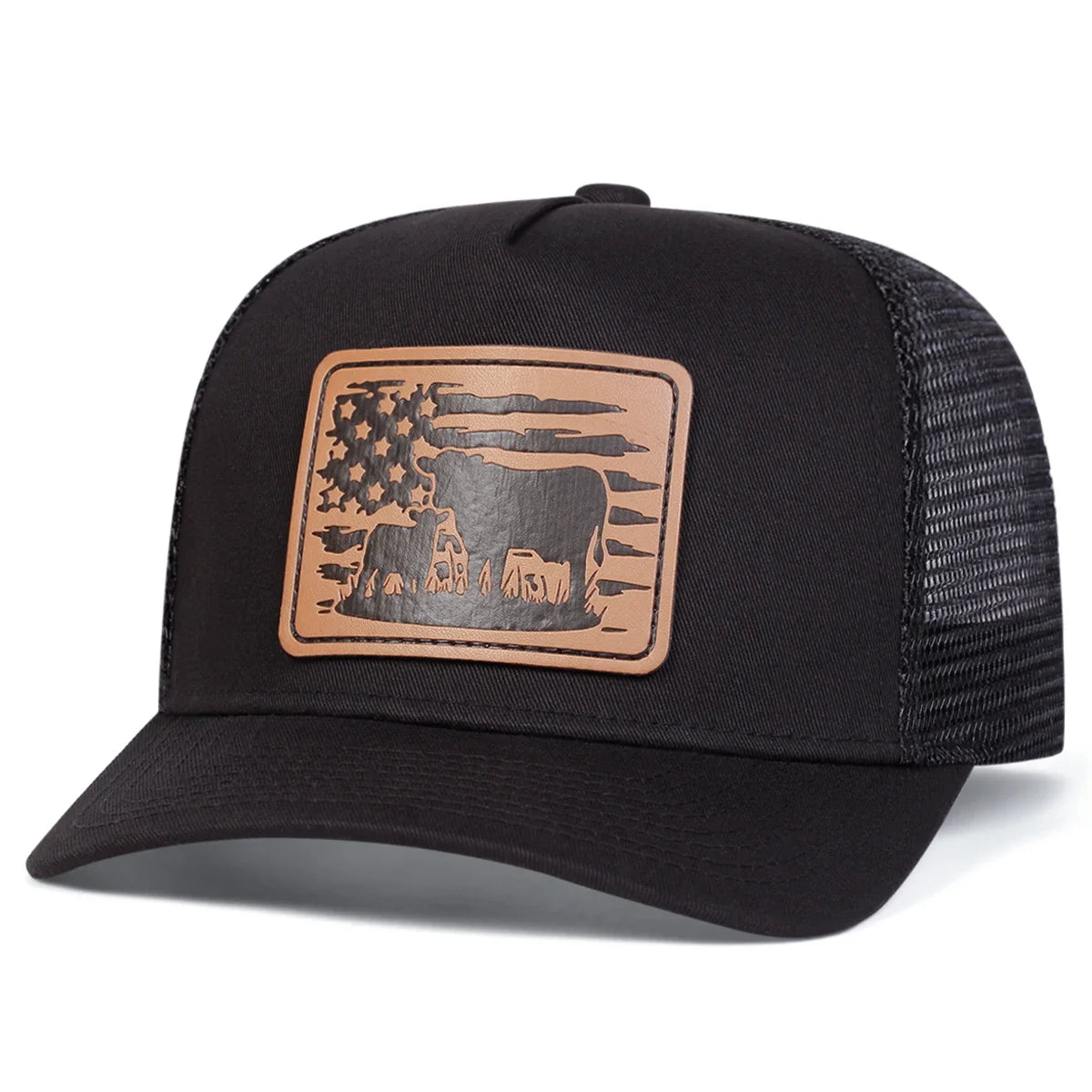 Unisex American Flag Cow Leather Label Baseball Net Caps Spring Summer