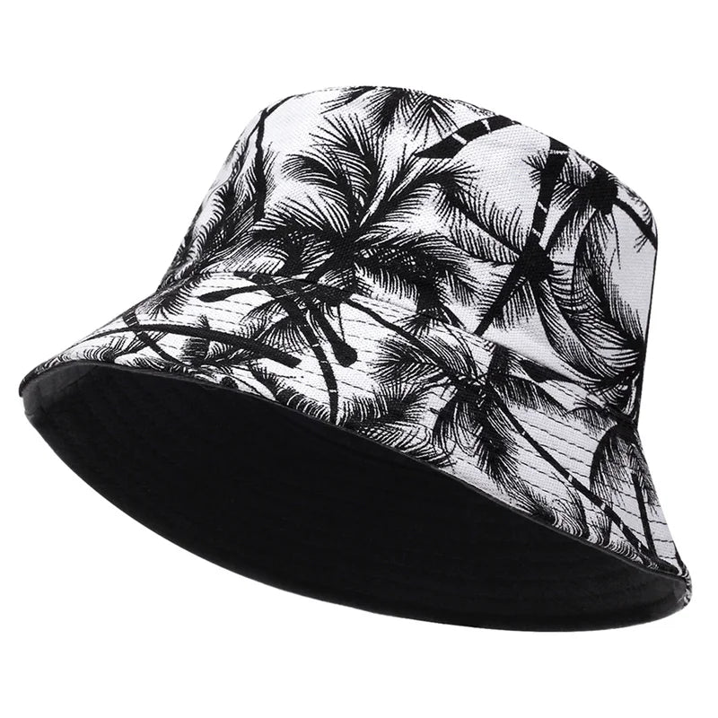 Men Women Coconut Tree Bucket Hat Cotton Printing Hip Hop Fisherman