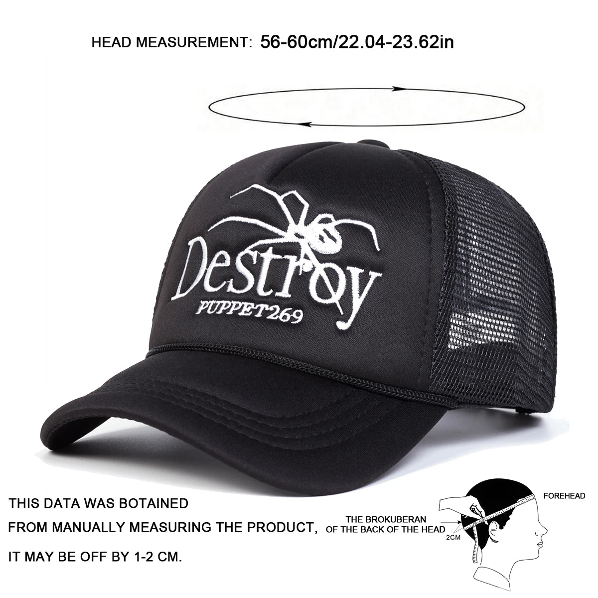 Unisex Destroy Spider Embroidery Baseball Net Caps Spring and Summer
