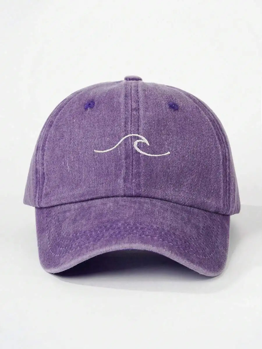 Embroidered Wave Washed Baseball Cap Adjustable