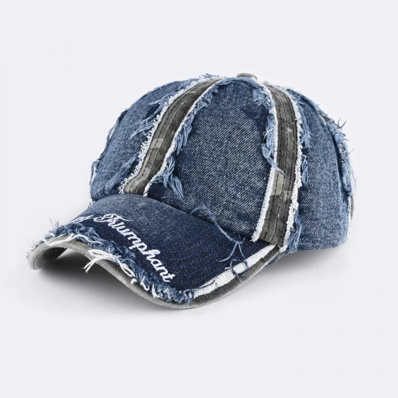 American-Style Denim Frayed Baseball Cap For Women