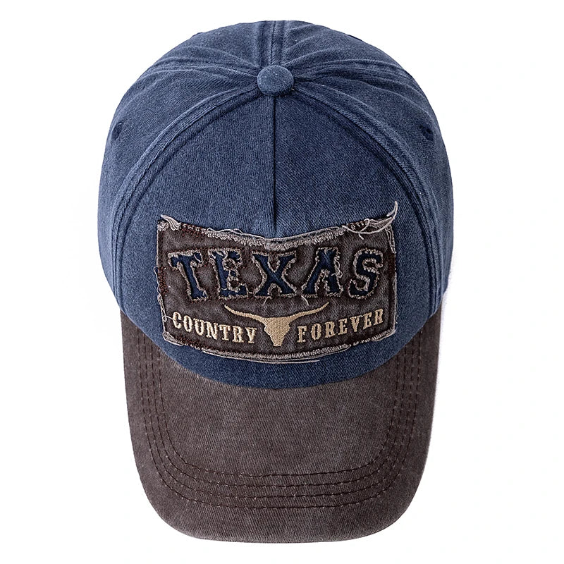 Hot Sale Unisex Washed Cotton Vintage Baseball Cap Texas Letter Embroidery