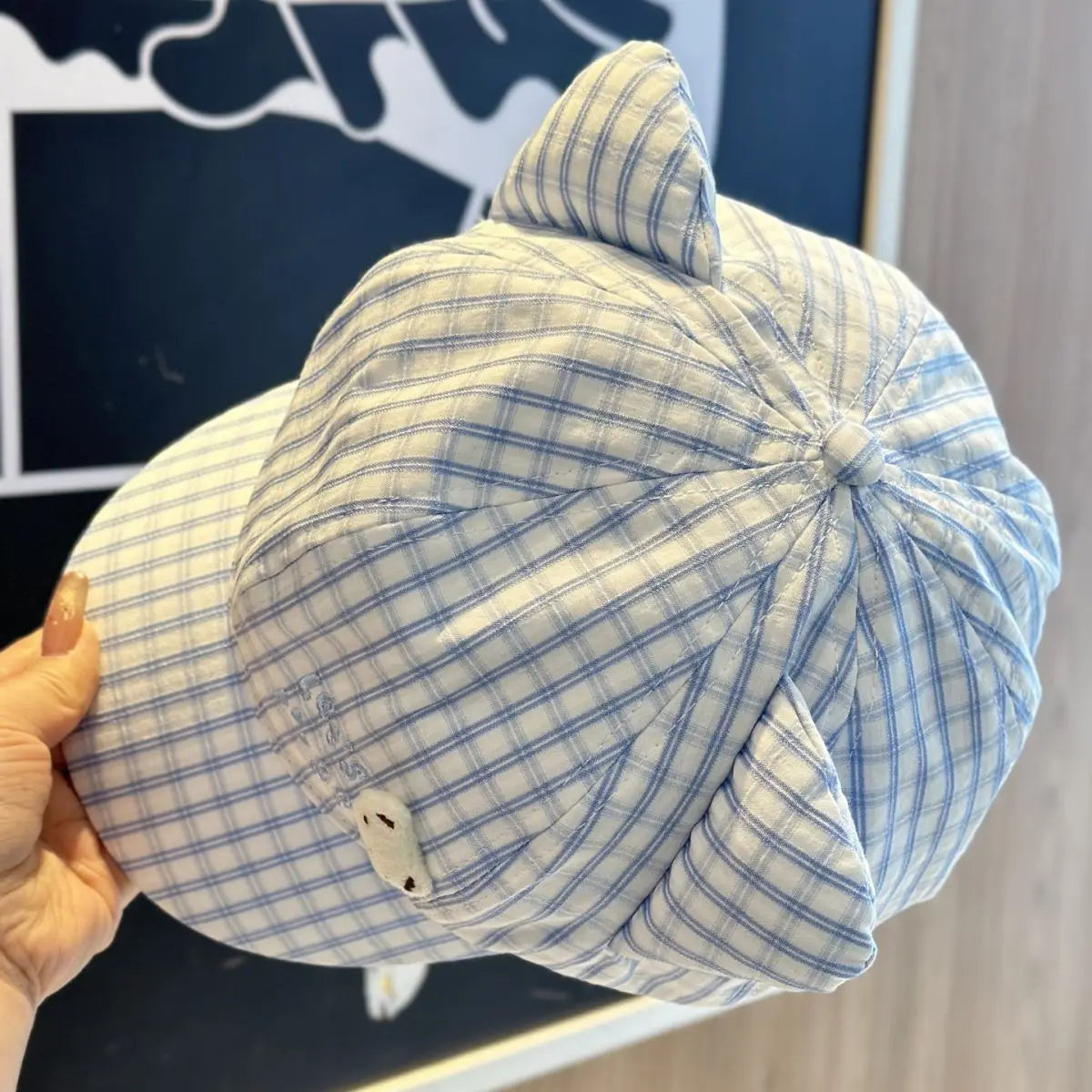 Cat Ear Plaid Newsboy Cap Y2k Aesthetic For Women Kawaii Octagonal Painter Hat Street Snap Sweet Girl Cap