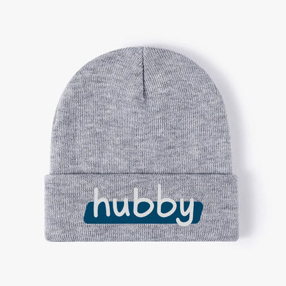 Hubby Funny Design Black Knit Beanie Hat