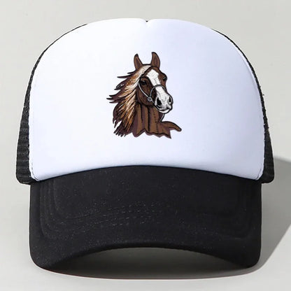 Brown Horse Head Graphic Trucker Hat Adjustable Mesh Baseball Cap Casual Unisex